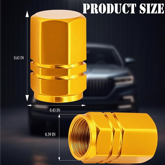 8PCS Tire Valve Stem Caps, with Rubber O-Ring, Corrosion Resistant Leak-Proof, Aluminum Alloy Universal Wheel Valve Covers for Cars, SUV, Trucks, Bikes, Motorcycles, Bicycles(Gold)