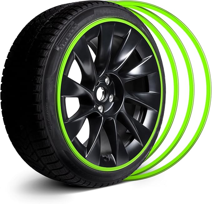Automotive Alloy Wheel Rim Protector - Covering The Entire Rim of The Wheel hub - Strips for Curb Rash Prevention - Set of 4 Rim Protector Easy to Install(19'',Green)