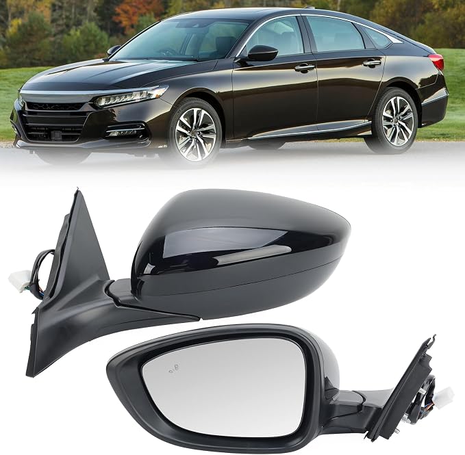 Left Driver Side Mirror Compatible with 2018-2022 Honda Accord LX Sport Power Glass | Heated | with Blind Spot | Manual Folding Repalces HO1320329 (7Pins-Black)