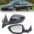 Left Driver Side Mirror Compatible with 2018-2022 Honda Accord LX Sport Power Glass | Heated | with Blind Spot | Manual Folding Repalces HO1320329 (7Pins-Black)
