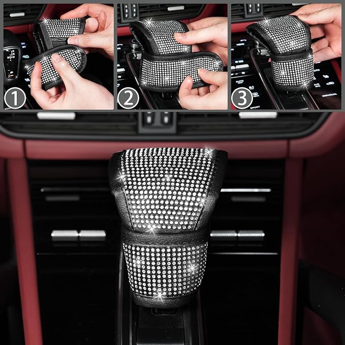 12 Pcs Bling Car Accessories Set for Women Car Floor Mats Full Set Steering Wheel Cover Seat Belt Covers Coasters Universal Fit Car SUV Truck Van Silver