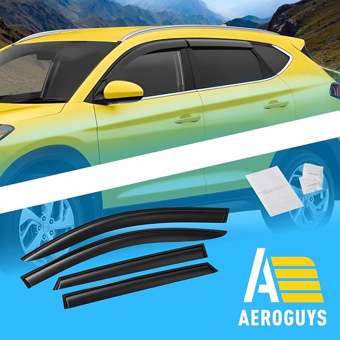 Extra Durable Window Deflectors Tape-On Window Visors Rain Guards Fit for Tucson 2016-2021, Sun Visors, Wind Vent for Shades, Exterior Car Accessories - 4pcs. AG0072