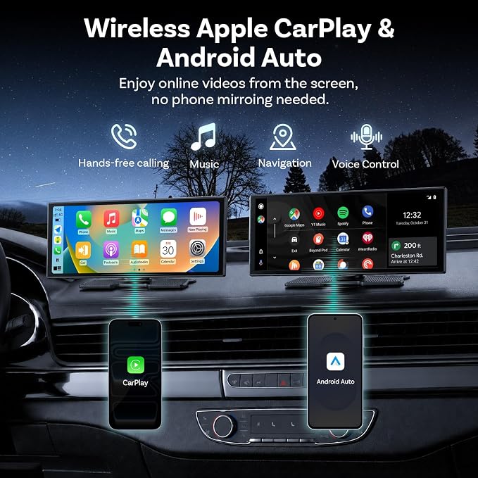 OTTOCAST ScreenFlow 11.4" Wireless Apple CarPlay & Android Auto Screen | Pre-installed Netflix/YouTube, HD Split-Screen, 1080P Backup Camera, Dual WiFi & Bluetooth | Universal for Car/SUV/Truck
