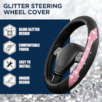Steering Wheel Cover, Hot Pink Sparkly Crystal Bling Glitter with Leather, Universal Fit 14.5"-15.5" Car Steering Wheels for Girls & Women, Anti-Slip Wheels Cover for Cars, Trucks, Van, SUVs