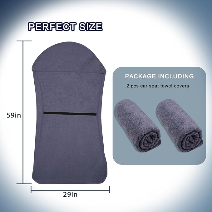 Car Seat Towel Cover, 2pcs Universal Front Seat Protector for Cars, SUVs and Trucks, Sweat Towel Car Seat Cover for Gym, Yoga, Swimming, Pets and Family Travel, Purple Gray