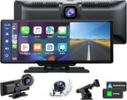 LAMTTO 9.26" Wireless Carplay and Android Auto with 2.5K Dash Cam, 1080P Backup Camera, Portable Touchscreen GPS Navigation for Car, Car Stereo Receiver with Bluetooth,AirPlay,AUX,FM,Googel,Siri