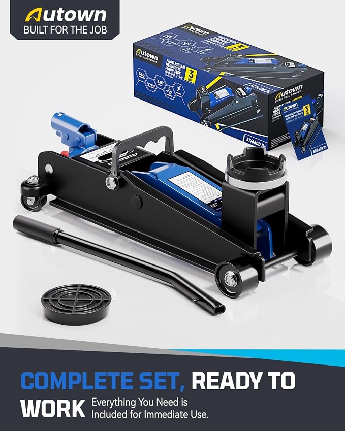 3 Ton Floor Jack, Alloy Steel Hydraulic Car Jack with Quick Lift & Cross-Shape Rubber Pad, 7.1-20.9 Inch Lifting Range for SUV Truck (6600 lbs)