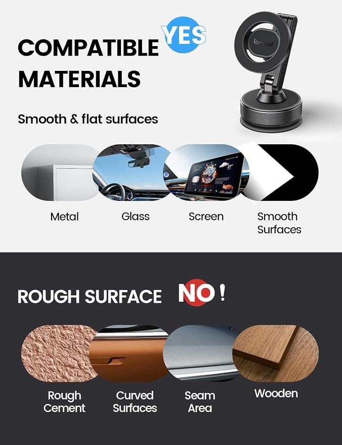 for Magsafe Car Mount - [Ultra Nano Gel & 70+LBS Vacuum Suction] 360° Magnetic Phone Holder for Car Suction Cup Phone Mount Dashboard Windshield Car Mount for iPhone 17 16 15 14 13 Pro Max