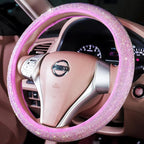 Car Fuzzy Bling Steering Wheel Cover for Women Purple, 15 Inch Universal with Colorful Diamonds Rhinestone Cute Accessories Crystal Anti-Slip Wheel Protectorer