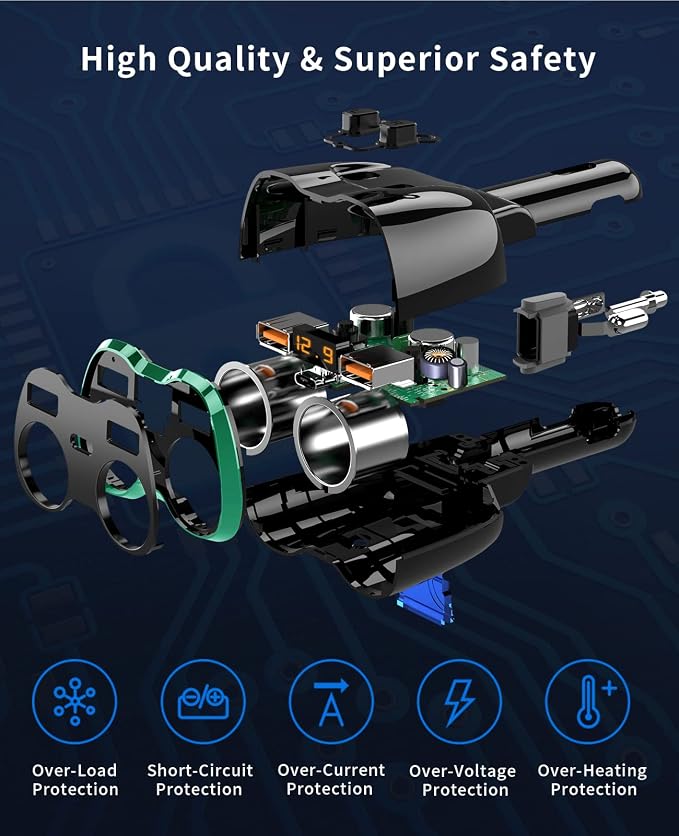 [2026 Upgraded] Cigarette Lighter Splitter, 180W 2-Socket Cigarette Lighter Adapter with Dual QC3.0 and 20W PD USB C Car Charger Splitter for GPS/Dash Cam/Laptop/iPad/iPhone 17/16/15/14/13/12
