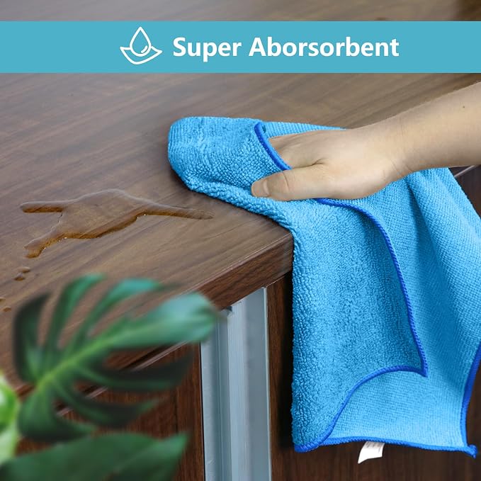 Blue Microfiber Cleaning Cloth 100 Pack, Microfiber Towel for Cars, Lint Free, Scratch-Free, Highly Absorbent, and Cleaning Rags for House, Window and Glass, Cars, TV Screen 11.5 X11.5 inch