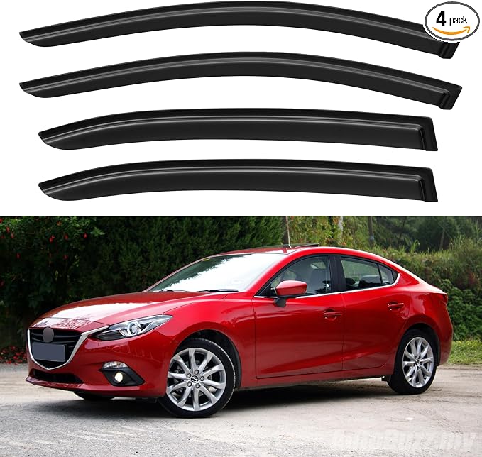 Window Visors Rain Guards for 2014-2018 Mazda 3 Sedan, Out-Channel Window Vent Wind Deflectors Visors Shades for 14-18 Mazda 3 Hatchback