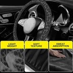Black Leopard Print Cheetah Steering Wheel Cover for Women, Anti-Slip Breathable High Elastic Neoprene Car Steering Wheel Cover, Universal 15 Inch for Cars, SUVS, Includes 2 Ceramic Cup Coasters