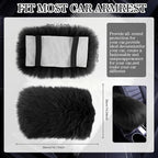 Furry Armrest Cover Auto Center Console Cover Car Soft Console Pad, Real Sheepskin Wool Soft Fluffy Auto Center Armrest Pad for Most Car Decoration Protector(Black)