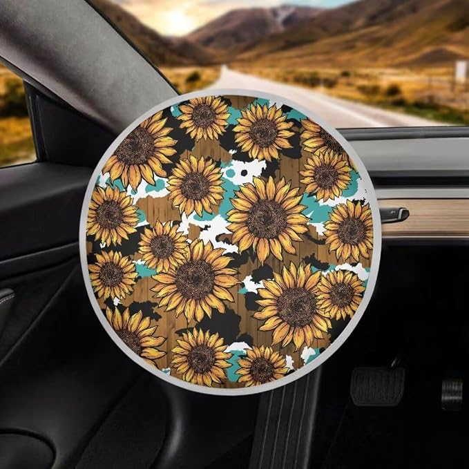 Sunflower Steering Wheel Sun Shade Cover Cooling Steering Wheel Sun Block Anti-Heat Aluminum Foil Steering Wheel Cover Steering Wheel for SUV Truck Van