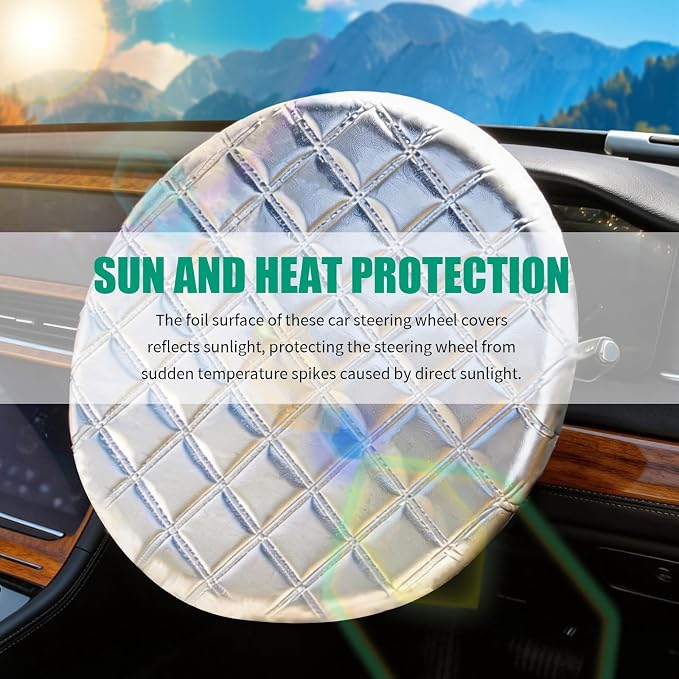 3-Layer Thickened Car Steering Wheel Cover Sun Shade,Aluminum Foil Car Wheel Cover for Sun Protection,Portable Sterring Wheels Covers Heat Shield Cars Interior Accessories