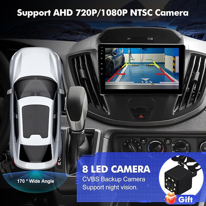 Android 14 Car Radio for 2+32G Ford Transit 2013-2019 9'' Touchscreen Car Stereo with Carplay Android Auto Backup Camera Mirror Link GPS Navigation WiFi Bluetooth FM Steering Wheel Controls