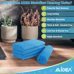 AIDEA Microfiber Cleaning Cloth Blue-50PK, Soft Absorbent Shop Rags, Microfiber Towels for Cars, Kitchen Towels, Dusting Cloth for Home, Window, Cleaning Supplies, 12"×12"