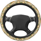 Sunflower Leopard Print Steering Wheel Cover, 15 Inch Universal Fit Neoprene Car Protector, Anti-Slip & Durable Auto Interior Accessory for Men and Women