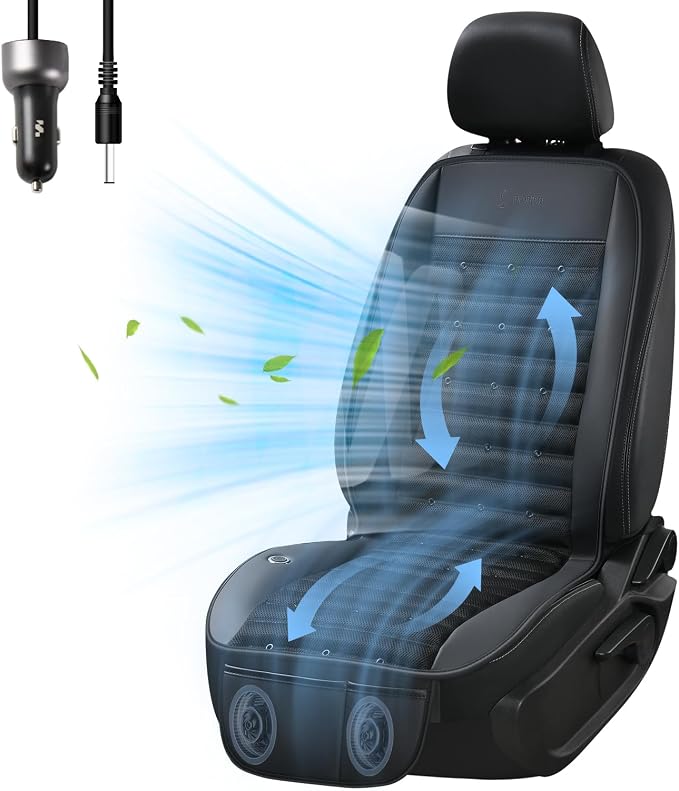 Cooling Car Seat Cover Ventilated Seat Cushion with 2 Powerful Turbo Fans 3-Speed Adjustable 12V-24V Cooling Car Seat Pad for Summer Driving Universal Fit for Car SUV Truck Van