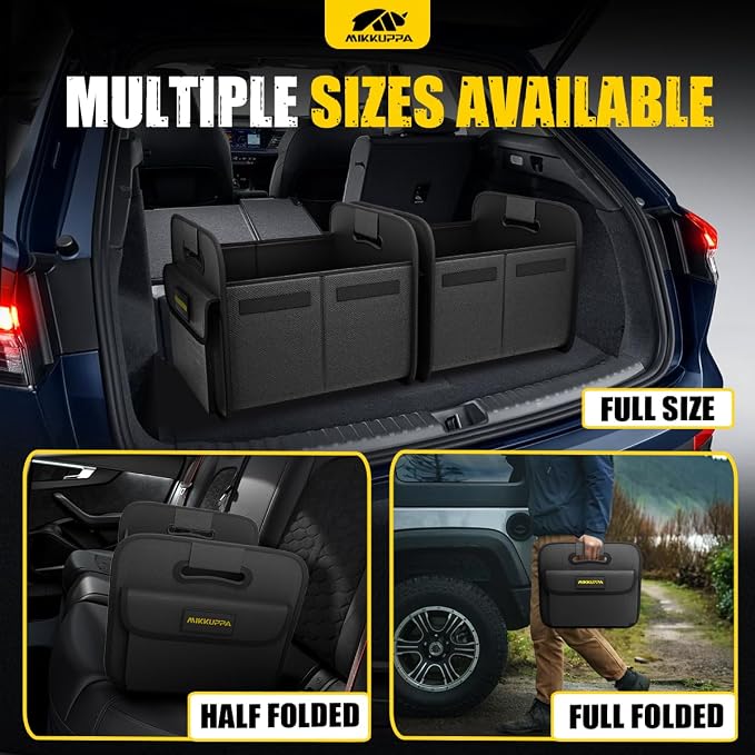 Car Trunk Organizer - Split Design Collapsible Small Trunk Organizer with Reinforced Handles for Groceries, Car Storage Organizers for SUV Auto Truck Van with Non Slip Bottom (Black, 2Pack)