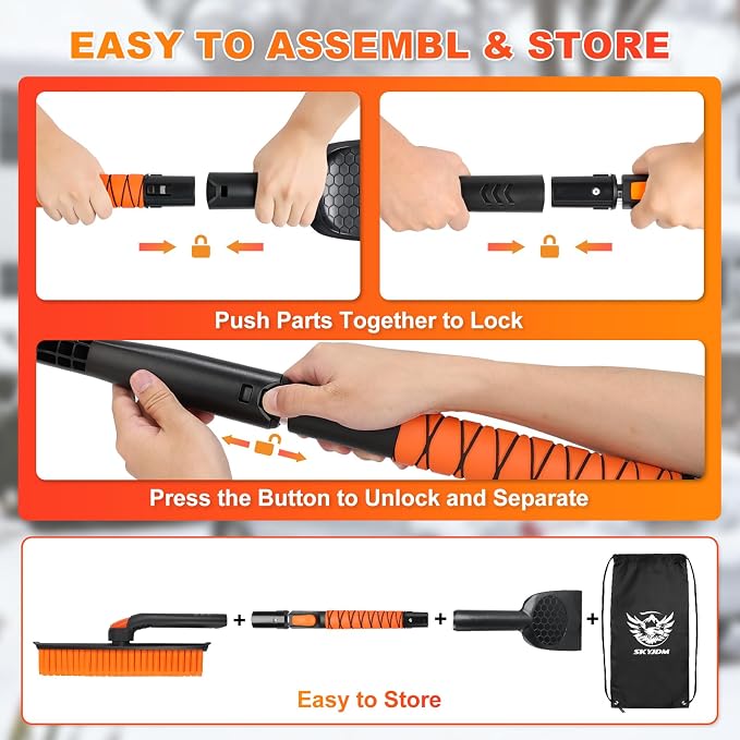 45.7" Extendable Snow Brush and Larger Ice Scrapers for Car Windshield, Scratch-Free Snow Brush with 360° Pivoting Head & Non-Slip Foam Grip, Ice Removal Tool for Car, SUV, Trucks
