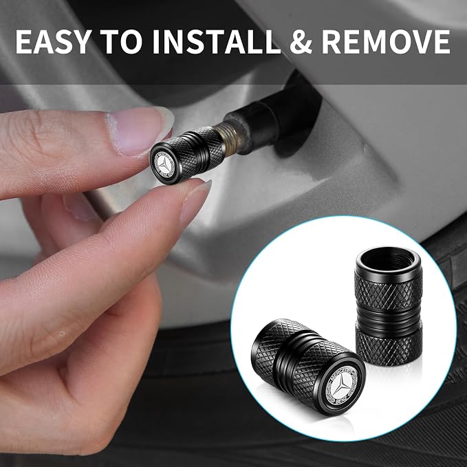 Tire Valve Stem Caps, Compatible with Mercedes Benz Series Stem Cap Universal Car Air Cover Car Accessories for Cars, SUV, Truck, Motorcycles 4pcs （Black）