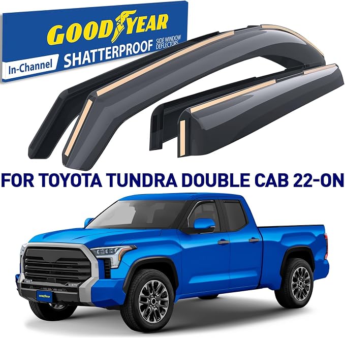 Goodyear Shatterproof in-Channel Window Deflectors for Toyota Tundra 2022-2026 Double Cab, Rain Guards, Window Visors for Cars, Vent Deflector, Car Accessories, 4 pcs - GY007864