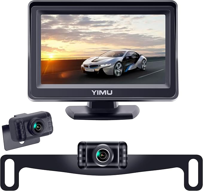 Backup Camera System with License Plate Backup Reverse Camera, Easy Installation, Plug & Play, DIY Guide Lines, 150° Wide Angle, Night Vision, IP69K Waterproof, Optional Dual Bracket K4302