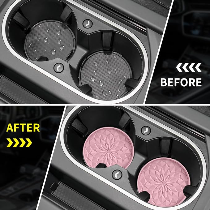 ME.FAN Car Coasters for Cup Holders [4 Pack] - 2.75In Silicone Auto Mug Mats - Universal Non-Slip Recessed Car Interior AccessoriesDusty Rose
