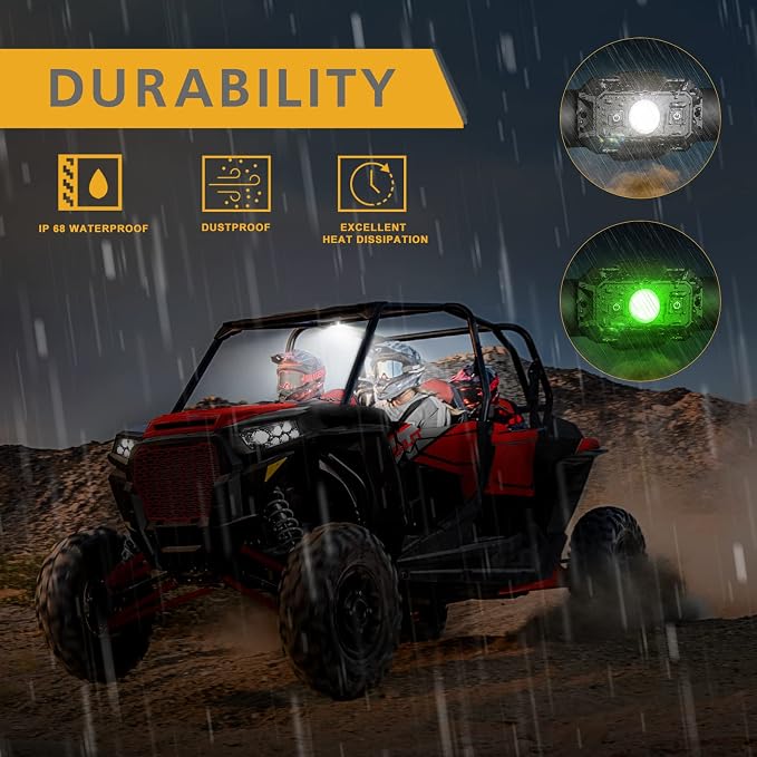 UTV Interior Dome Lights 12V Wired, LED Dome Light Universal Roll Bar Mount LED Lights Interior Lights for UTV ATV SXS Polaris Off-Road - White/Green 2 Packs, IP68 Waterproof Aluminum