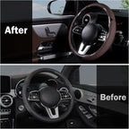 Car Steering Wheel Cover Leather Snap On 3Pcs Set Non-Slip Protector Wrap Steering Wheel Accessories 14.5-15 inch Universal Brown