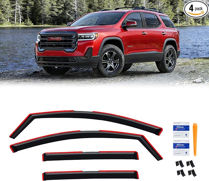 in-Channel Rain Guards for GMC Acadia 2017-2023, Window Visor Shields Vent Deflector Shade Wind Dark Smoke 2018 2019 2020 2021 2022 17 18 19 20 21 22 23, Tape-On Inside-Mount, 4PCS