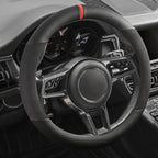 Suede Steering Wheel Cover with Upgraded Silicone Inner Ring, Anti Heat, Breathable, Anti-Slip, Leather Universal 14.5 to 15 inch Steering Wheel Cover (Partial Genuine Leather)