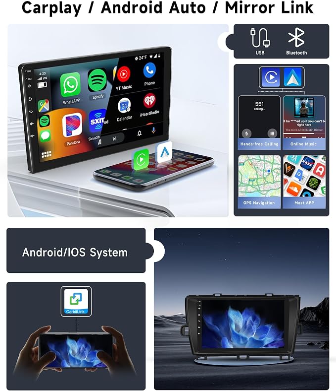 [8 CORE 4G+64G] Car Radio for Toyota Prius 2010-2015 Not Fit J-B-L with Wireless Carplay/Android Auto, 9 Inch Android 13 IPS Touch Screen Car Stereo, Bluetooth, GPS, WiFi, SWC, DSP + Backup Camera