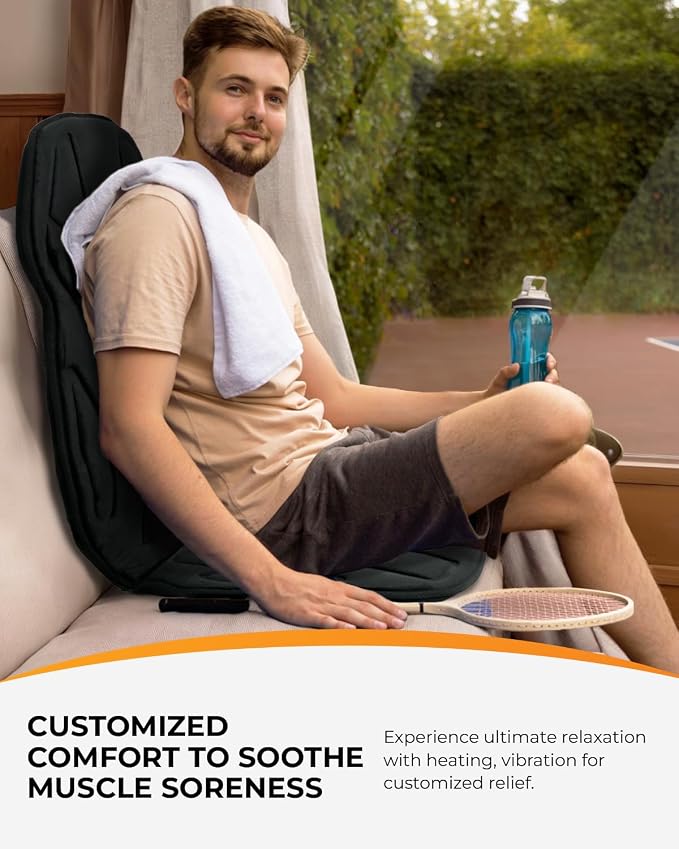 8 Motors Massage Seat Cushion, Upgraded 2X Larger Heating Back Massager with Heat, 5 Modes & Auto Off Back Massage Chair Pad for Home Office Use, for Women Men Dad Mom