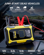 A3 Jump Starter with Air Compressor, 3000A Portable Car Battery Jumper Starter (9.0L Gas/6.5L Diesel) with 150PSI Auto-Shutoff Tire Inflator, 12V Supersafe Lithium Jump Box Car Booster, Yellow
