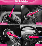 6PCS Car Detailing Brush Set, 3pcs Boars Hair Detailing Brushes, 3pcs Ultra Soft Detail Brush for Leather Seat Air Vents Engine Bay, Detail Brushes Car Detailing for Interior Exterior, Pink