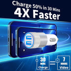 【MFi Certified】iPhone Car Charger Fast Charging, 4.8A Dual USB Smart Power Cigarette Lighter USB Car Charger with 2Pack Lightning Cable for iPhone 14 13 12 11 Pro XS Max XR SE X 8 iPad AirPods