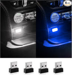 4 PCS USB LED Car Interior Atmosphere Lamp, Plug-in USB Decor Night Light, Portable Auto Ambient Lighting Kit, Universal Vehicle Interior Accessories for Most Cars (White & Blue)