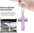 Bling Cross Car Hanging Accessories, Crystal Rhinestone Rear View Mirror Pendant, Religious Rearview Mirrors Decoration Charm, Car Hanging Ornament, Automotive Interior Accessories (Purple)