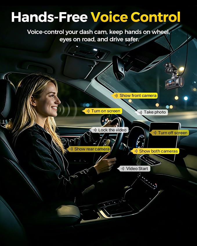 GKU 4K Dual Dash Cam Front and Rear, STARVIS 2 Sensor, 5.8GHz WiFi6 Up to 20MB/s, Voice Control, Dash Camera with GPS, WDR Night Vision, 24H Parking Mode, Loop Recording(No SD Card)