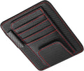 Car Sun Visor Organizer, Premium Leather Sun Visor Sunglass Holder with Card Holders & Pen Clip Slot, Universal Car Interior Organizer for Driving License, Card, Pen (Black & Red)