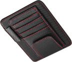 Car Sun Visor Organizer, Premium Leather Sun Visor Sunglass Holder with Card Holders & Pen Clip Slot, Universal Car Interior Organizer for Driving License, Card, Pen (Black & Red)
