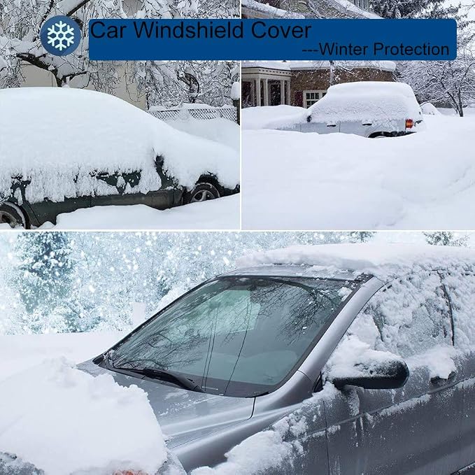 Car Windshield Cover, Heavy Duty Thick Protective Windscreen Cover - Snow Ice Frost Sun UV Dust Water Resistent - Pefect Fit for Cars SUVs All Years Summer/Winter