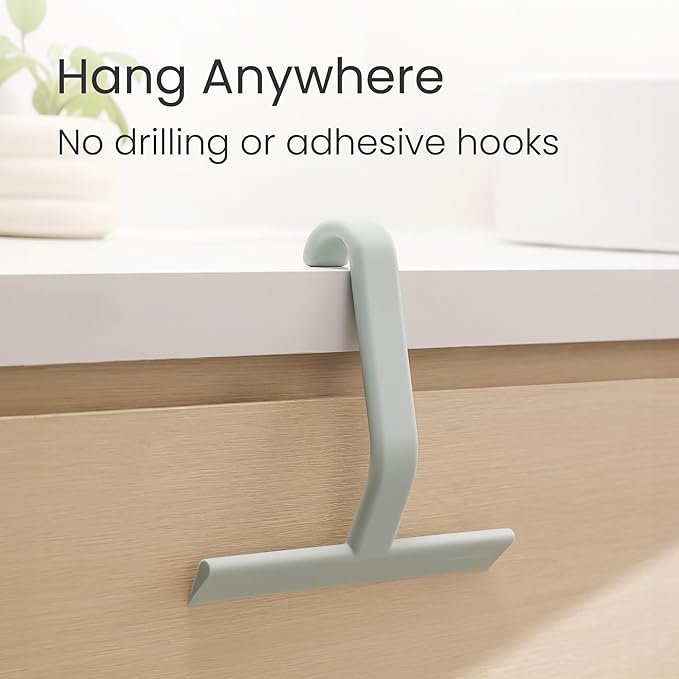 JustHang Shower Squeegee for Glass Doors, All-One-Piece Award-Winning Silicone Squeegee with Built-in Hook for Bathroom, Window, Mirror, Tile Wall,Car, Streak-Free Cleaner,10-Inch Sage Green