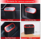 Car Trash Can with Lid, Mini Vehicle Dustbin Garbage Organizer Bin Holder, Portable Hanging Wastebasket Container for Auto, Home, Office (Red)