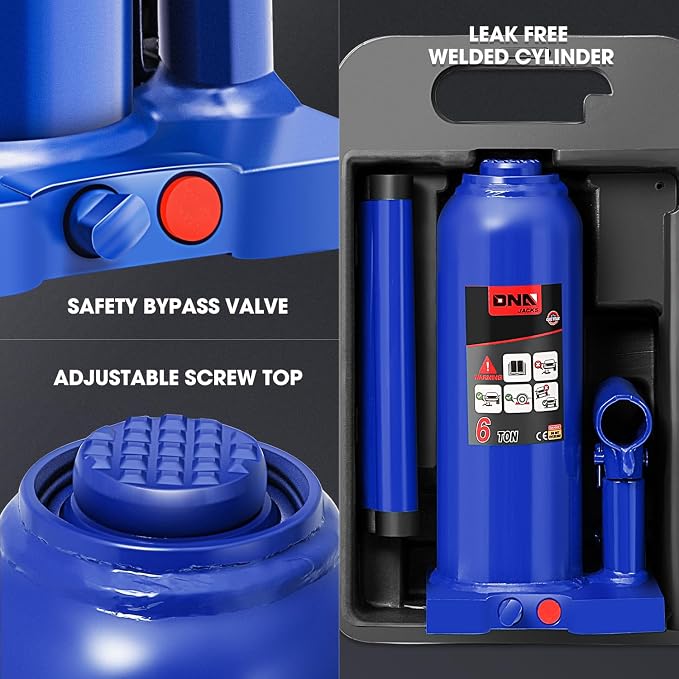 6 Tons / 12000 lbs Lifting Automotive Welded Hydraulic Bottle Jack for Car SUV Pickup Truck, Auto Repair, with Manual Handle & Carrying Storage Case, Blue