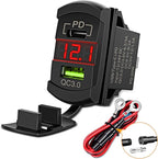 Rocker Switch Style USB Outlet LED Voltmeter Quick connector 12V PD Type C and USB QC 3.0 Cars Replacement with Inline Fuse for Switches Panel on Boats RV Truck Car