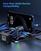 54W Bluetooth 5.3 Car Adapter with 4 Charging Ports [PD 36W & QC3.0 18W], Wireless Radio FM Transmitter with Deep Bass Player & 5 Colors LED Backlit, Hands-Free Calling - Blue